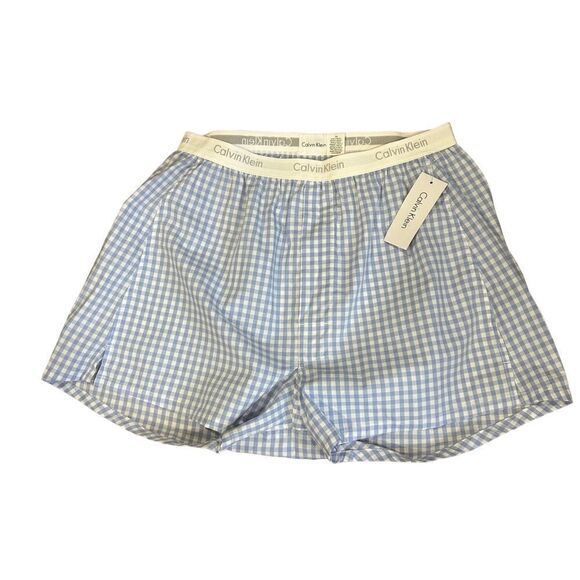 Calvin Klein Vintage Blue Plaid Check Gingham Boxers with Elastic Waistband - Picture 1 of 6